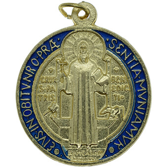 1 1/4 Inch Enamel Gold-Tone St. Benedict Medal