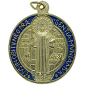 1 1/4 Inch Enameled Gold-Tone St. Benedict Medal