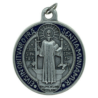 1 1/4 Inch Silver Enameled St. Benedict Medal