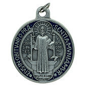 1 1/4 Inch Enameled Silver-Tone St. Benedict Medal