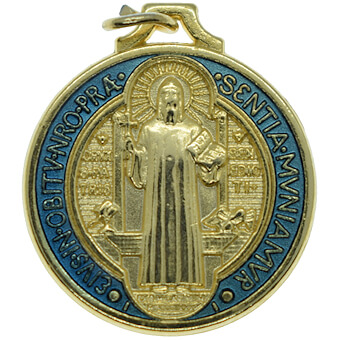 3/4 Inch Enamel Gold-Tone St. Benedict Medal