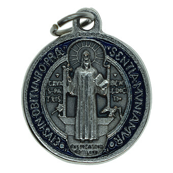 3/4 Inch Enamel Silver-Tone St. Benedict Medal