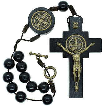 Black Wood St. Benedict Car Mirror Corded Rosary