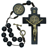 1 Decade Black St. Benedict Car Mirror Corded Rosary