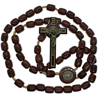 Cherry Wood St. Benedict Corded Rosary