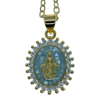 Virgin Mary Blue Gold Necklace