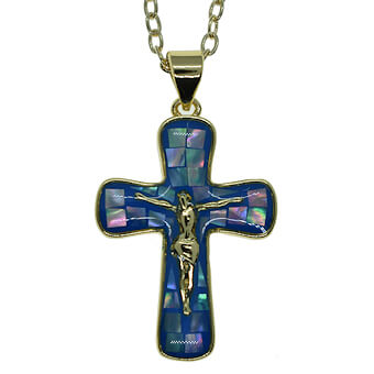 Blue Crucifix Gold Necklace