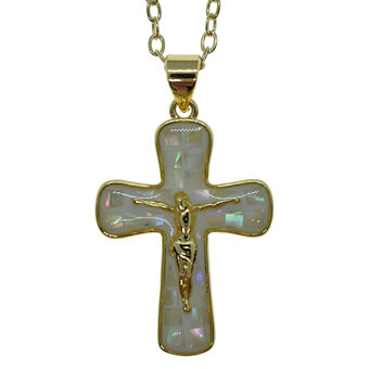 White Crucifix Gold Necklace