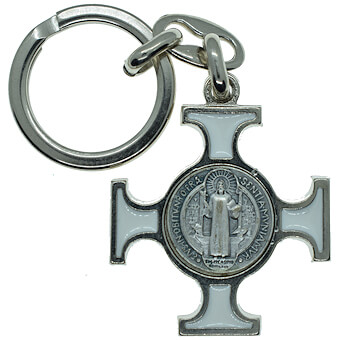 White Enamel St. Benedict Keychain