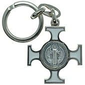 White Enamel St. Benedict Keychain