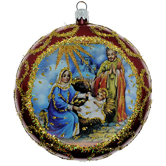 Red Nativity Christmas Ornament