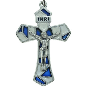 Blue and White Enamel Crucifix