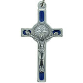 1 1/2 Inch Blue Enamel St. Benedict Pendant Crucifix