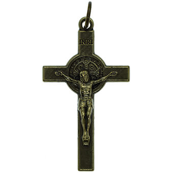 1 1/2 Inch Brass-Tone St. Benedict Crucifix