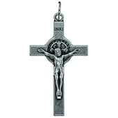 1 1/2 Inch Silver-Tone St. Benedict Pendant Crucifix