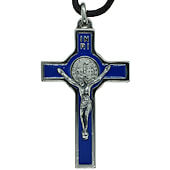 2 Inch Blue Enamel St. Benedict Pendant Crucifix