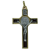 2 Inch Brown Enamel St. Benedict Pendant Crucifix