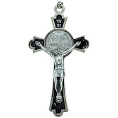 3 Inch Flared Black Enamel St. Benedict Pendant Crucifix