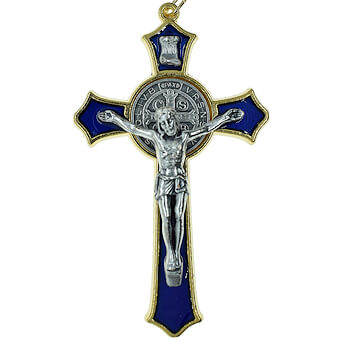 3 Inch Blue Enamel Flared St. Benedict Crucifix