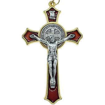 3 Inch Red Enamel Flared St. Benedict Crucifix