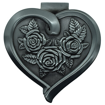 Metal Heart with Roses Rosary Box