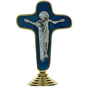 Blue Enamel Standing Crucifix