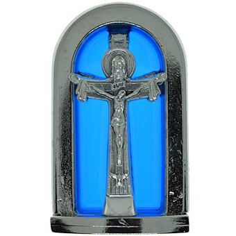 Holy Trinity Blue Glass Standing Crucifix