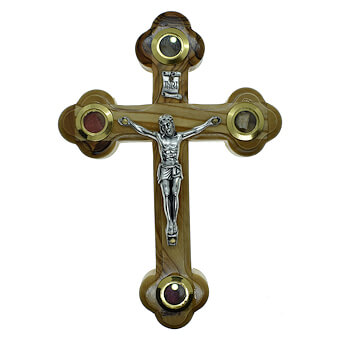 Holy Land Olive Wood Crucifix with Samples