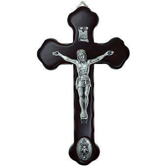 Cherry Wood Miraculous Medal Crucifix